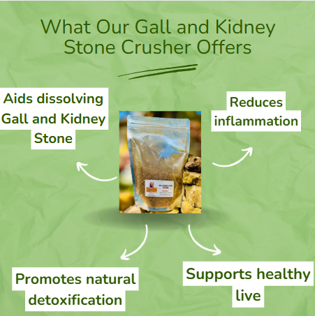 Gall and kidney stone crusher with natural ingredients for health benefits.