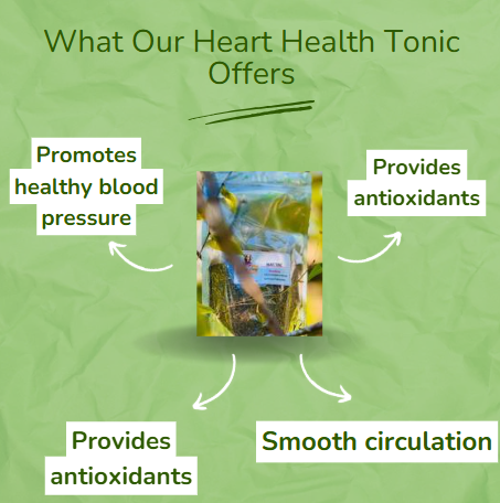 Heart health tonic promoting blood pressure, antioxidants, and circulation.