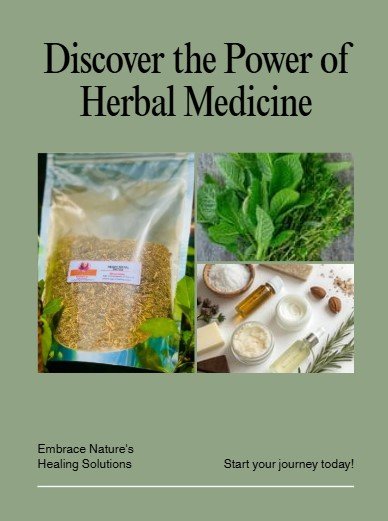 A book cover titled 'Discover the Power of Herbal Medicine' with images of herbs and herbal products.