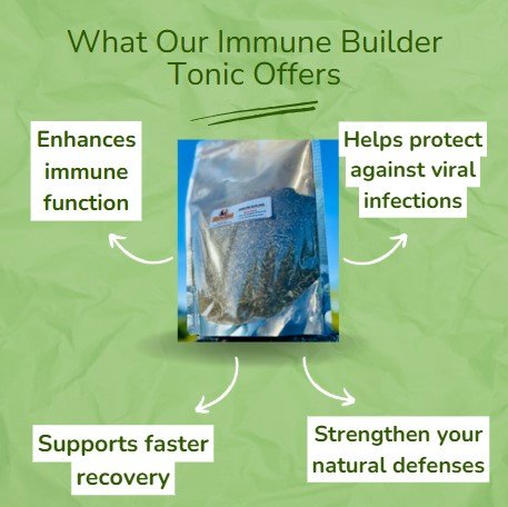 Immune Builder Tonic packaging highlighting its health benefits.