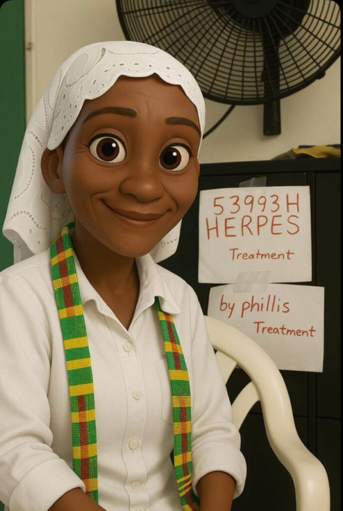 Animated character holding a sign about herpes treatment.