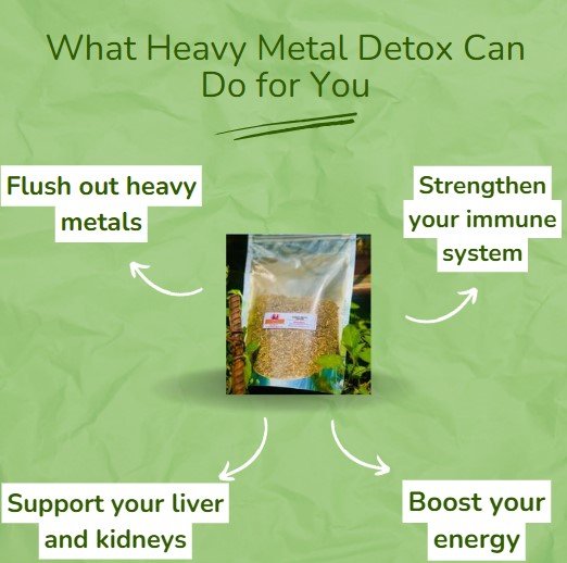 Heavy metal detox powder supports liver, kidneys, immunity, and boosts energy.