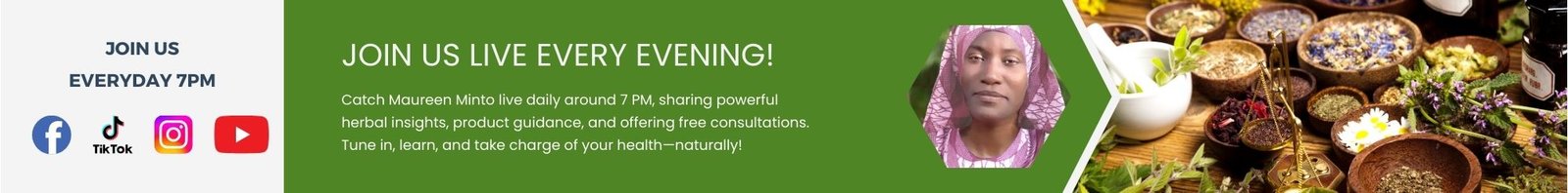 Green banner promoting free consultations for powerful natural treatments.