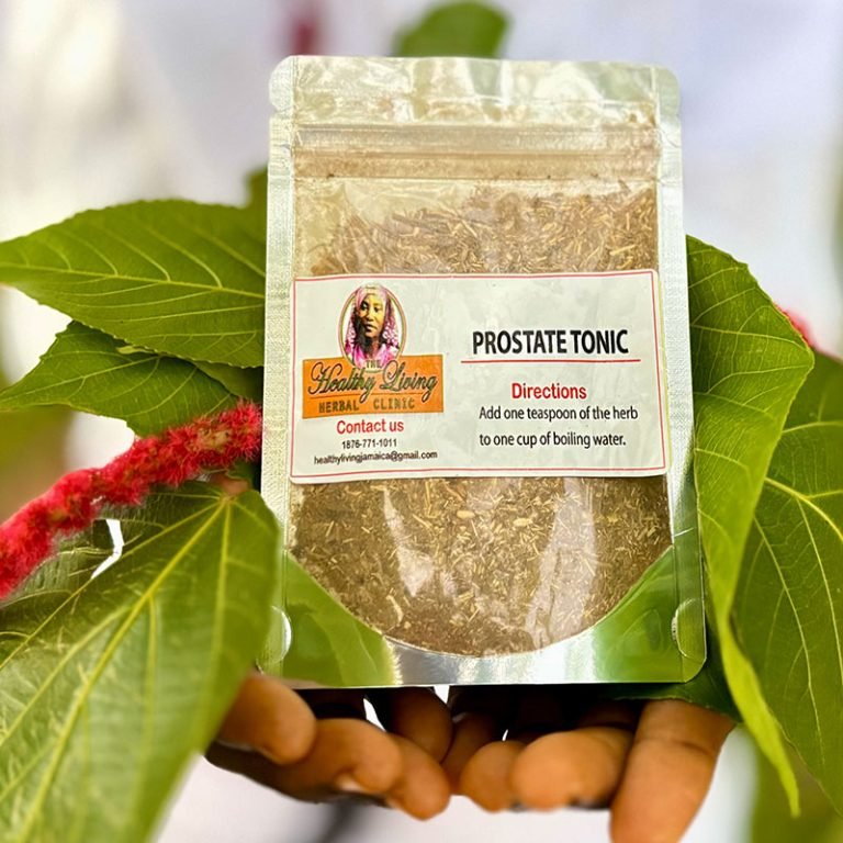 Packet of organic probiotic tonic powder with green leaves in the background.